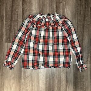 J. Crew Stewart Tartan Smocked Popover Top - XS